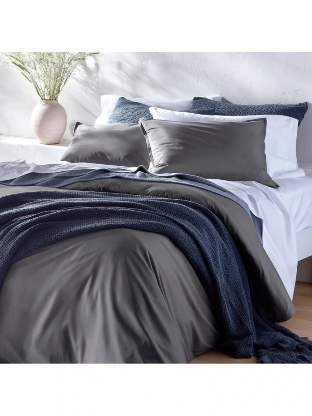 Casaluna •King• Cotton Percale Duvet Set •Dark Gray